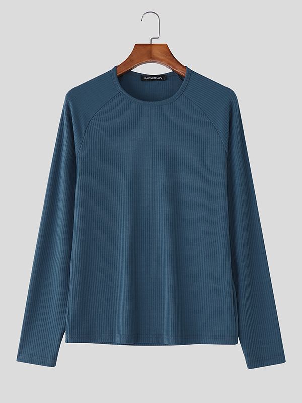 Men's Minimalist Textured Crew Neck Long Sleeve T-shirt SKUL43963