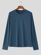 Men's Minimalist Textured Crew Neck Long Sleeve T-shirt SKUL43963