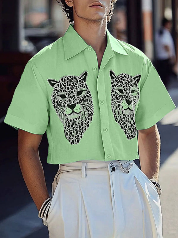 Mens Leopard Print Cropped Short Sleeve Shirt SKUL13702