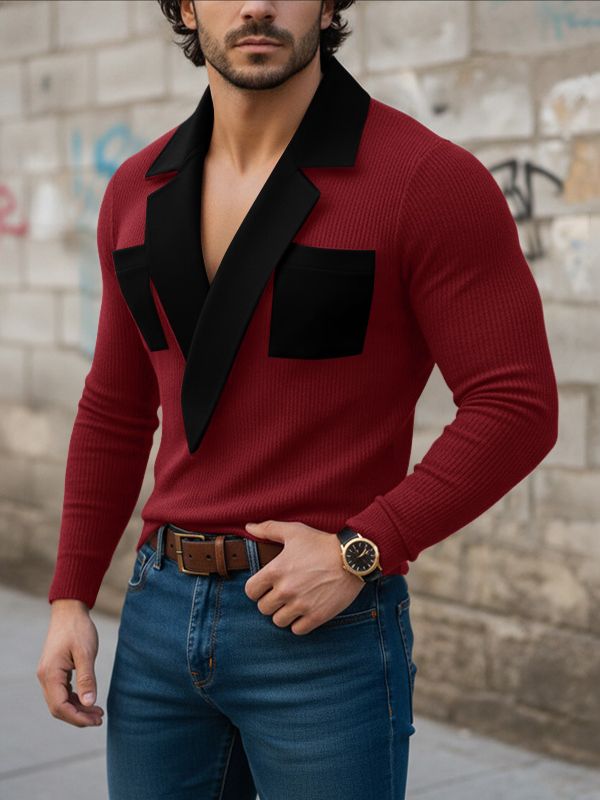 Men's Knit Textured Color Block Sweater SKUL45415