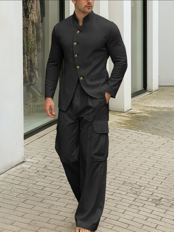Men's Irregular Placket Stand Collar Two Pieces Outfit SKUL39700