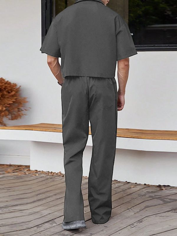 Men's Solid Color Casual Two Pieces Outfit SKUL36331