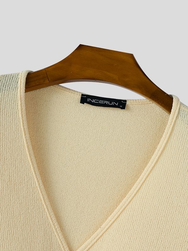 Men's Textured Knit V Neck Long Sleeve Cardigan SKUL33862