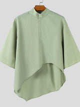 Men's Irregular Hem Stand Collar 3/4 Sleeve Shirt SKUL41011