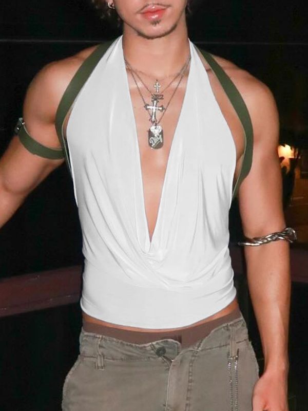 Men's Solid Color Deep V Neck Cropped Tank SKUL54061