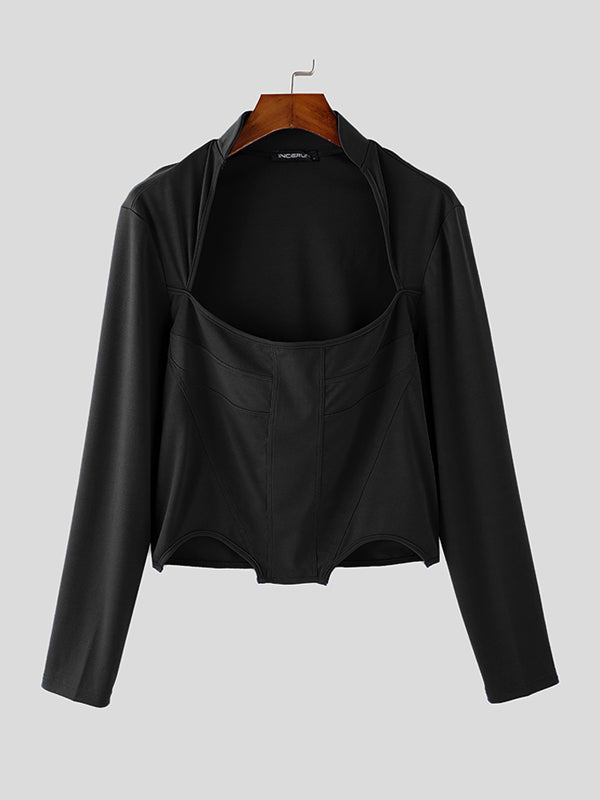 Mens Solid Color Waist Tie Long Sleeve T-Shirt SKUK82421