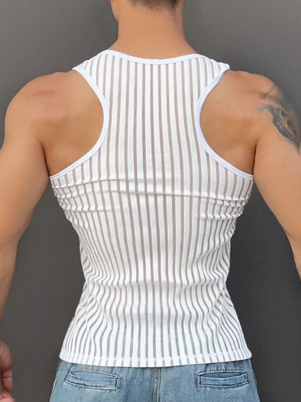 Mens Striped Sheer Casual Tank SKUL15389