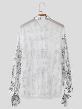 Mens Chinese Character Print Sheer Long Sleeve Shirt SKUK69253