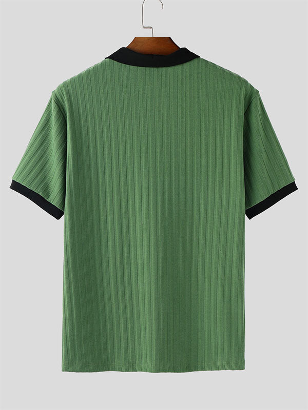 Mens Colorblock Textured Knit Short Sleeve Shirt SKUL16179