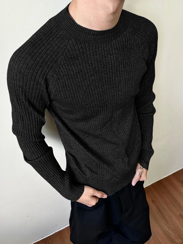 Men's Solid Color Textured Long Sleeve T-Shirt SKUL36783
