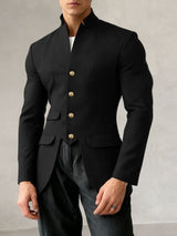 Men's Irregular Hem Stand Collar Long Sleeve Blazer SKUL49851