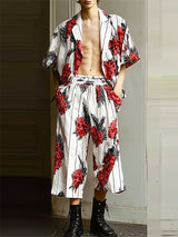 Mens Floral Print Striped Two Pieces Outfit SKUL08648
