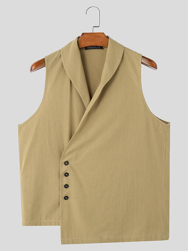 Mens Solid Color Sleeveless Button-Up Shirt SKUL02010