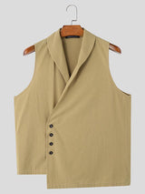 Mens Solid Color Sleeveless Button-Up Shirt SKUL02010