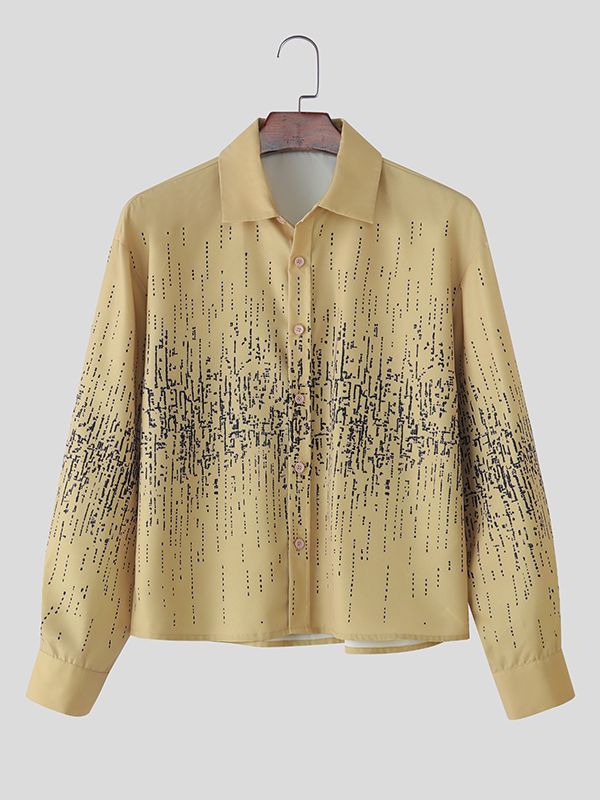 Men's Minimalist Print Cropped Long Sleeve Shirt SKUL38531