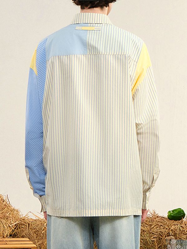 Men's Striped Color Block Casual Long Sleeve Shirt SKUL22483