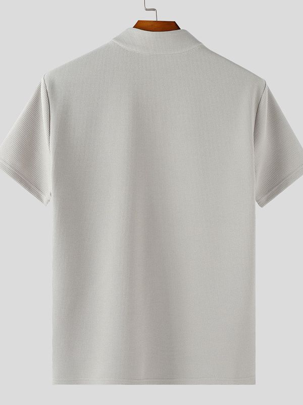 Men's Solid Color Waffle Short Sleeve Shirt SKUL36439