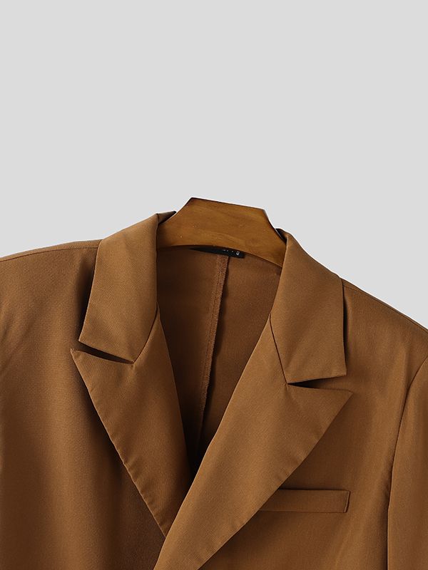 Men's Solid Color Double Breasted Two Piece Outfit SKUL50088