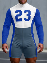 Men's Number Print Zip Long Sleeve Bodysuit SKUL31985