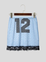 Men's Avant-Garde One-Shoulder Number Print Mesh Ruffle Lace Hem Tank SKUL54411