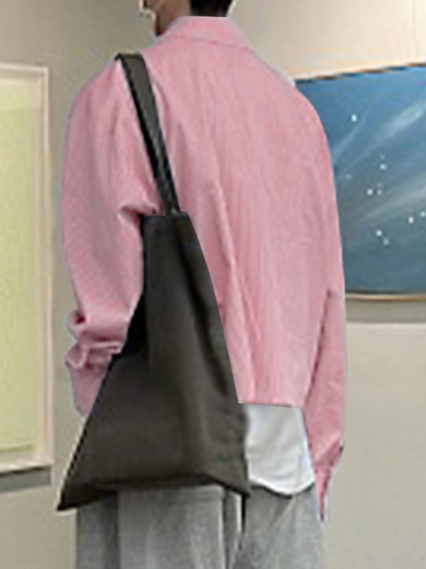 Men's Striped Lapel Cropped Long Sleeve Shirt SKUL31660