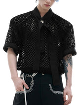 Men's Sheer Mesh Short Sleeve Tie Shirt SKUL41659
