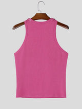 Men's Decorative Snap-Button Straps Patchwork Knit Crop Tank SKUL58716