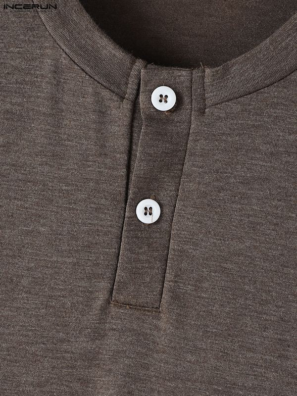 Men's Irregular Hem Half Placket Knitted Long Sleeve T-Shirt SKUL41056