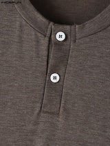 Men's Irregular Hem Half Placket Knitted Long Sleeve T-Shirt SKUL41056