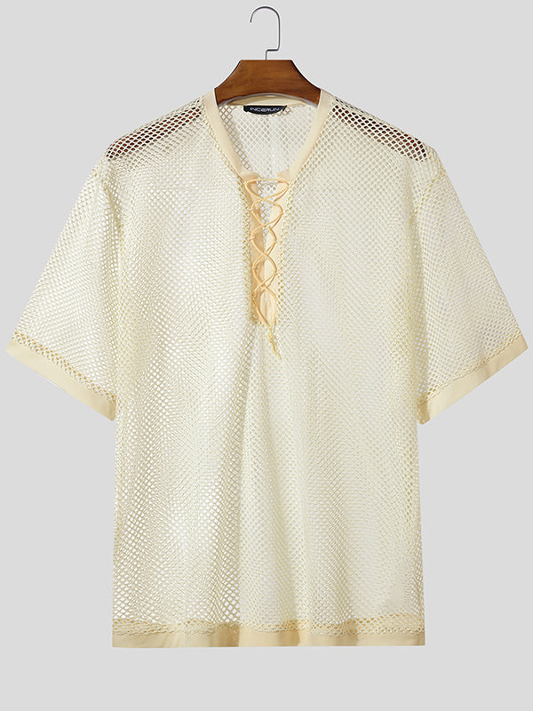 Mens Hollow Mesh Short Sleeve T-Shirt SKUL11772