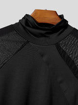 Men's Sheer Mesh Patchwork High Neck Long Sleeve T-Shirt SKUL39705