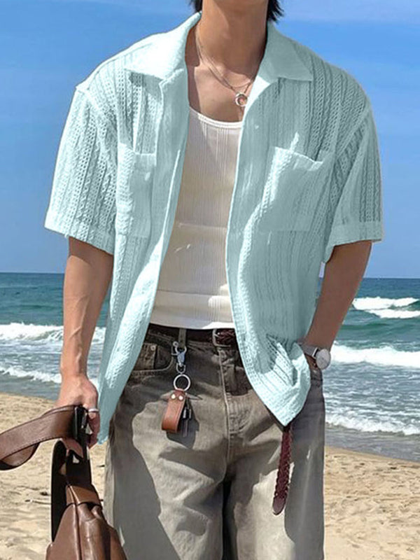 Mens Solid Color Textured Short Sleeve Shirt SKUL06560