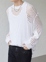 Mens Sheer Hollow Out Long Sleeve T-Shirt SKUK84320