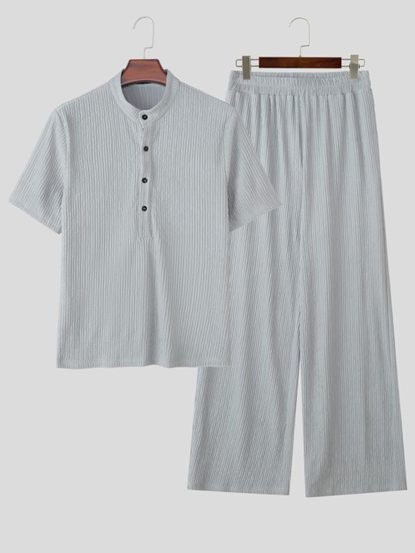 Men's Vintage High Street Mock Neck Pleated Two Pieces Outfit SKUL72653