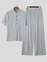 Men's Vintage High Street Mock Neck Pleated Two Pieces Outfit SKUL72653