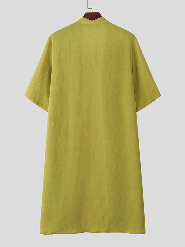 Mens Solid Color Long Hem Short Sleeve Cardigan SKUL05772