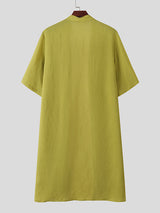 Mens Solid Color Long Hem Short Sleeve Cardigan SKUL05772