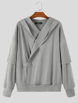 Men's Avant-Garde Casual Crossover Wrap Waist Tab Layered Sleeve Long Sleeve Sweatshirt SKUL83437