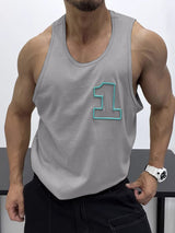 Mens Casual Numeric Embroidery Sports Tank SKUK76228