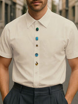 Mens Diamond Embellished Casual Short-Sleeve Shirt SKUL14049