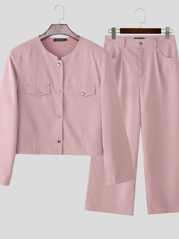 Men's Solid Color Casual Two Pieces Outfit SKUL36394