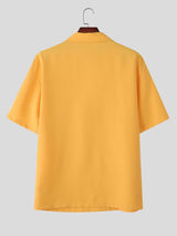 Men's High Street Casual Flap Pocket V Neck Short Sleeve Shirt SKUL75688