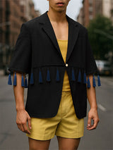 Men's Fringe Patchwork Short Sleeve Blazer SKUL22231