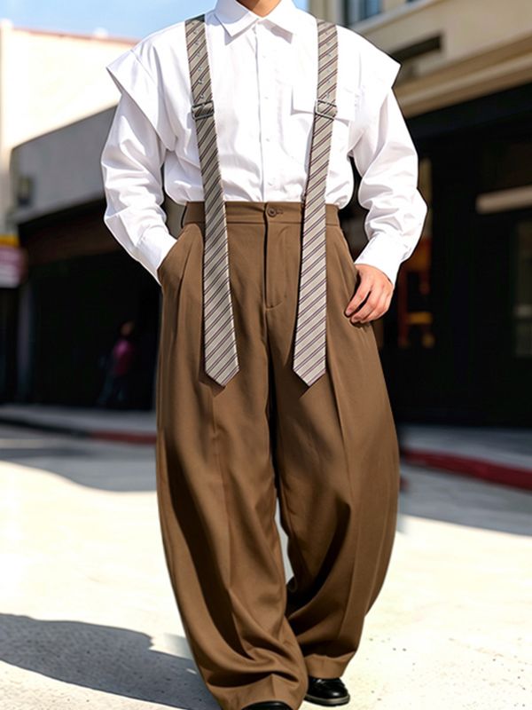 Men's Vintage Dandy Daily Casual High-Waist Striped Strap Jumpsuit SKUL83473