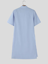 Men's Solid Color Button Placket Half Sleeve Shirt SKUL56318