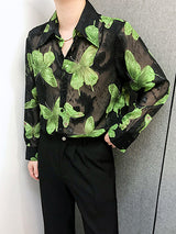 Mens Butterfly Print Sheer Long Sleeve Shirt SKUK68196