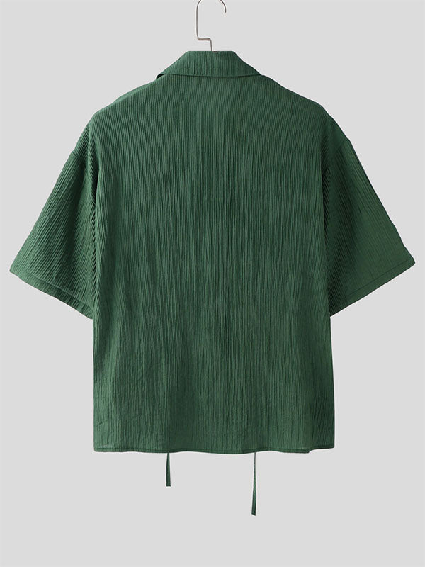 Mens Lace Patchwork Casual Short Sleeve Shirt SKUL21528