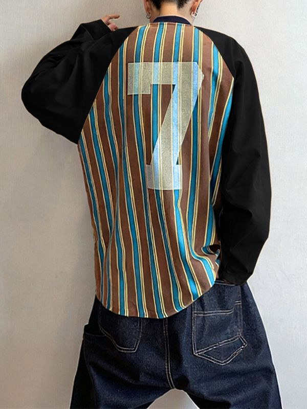 Men's Striped Color Block V Neck Long Sleeve T-Shirt SKUL32989