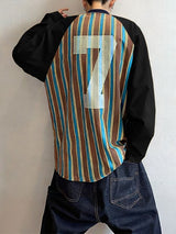 Men's Striped Color Block V Neck Long Sleeve T-Shirt SKUL32989