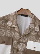Men's Circular Embossed Print Contrast Color Half Sleeve Shirt SKUL40100